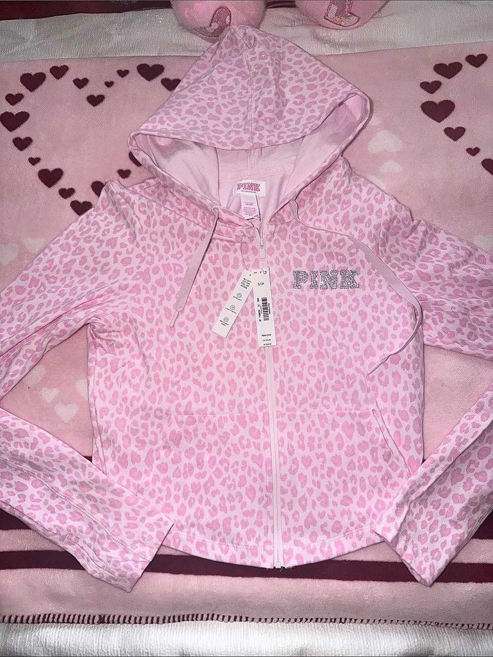 Victoria's Secret PINK bling Pink Leopard Zip Hoodie NWT